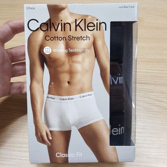 CALVIN KLEIN Boxer Brief Mens Small Black 3-Pack Low Rise Trunk Cotton Stretch - Picture 1 of 5
